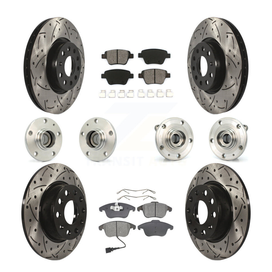 Front Rear Hub Bearings Assembly Coated Disc Brake Rotors And Semi-Metallic Pads Kit (10Pc) For Volkswagen Passat KBB-110978