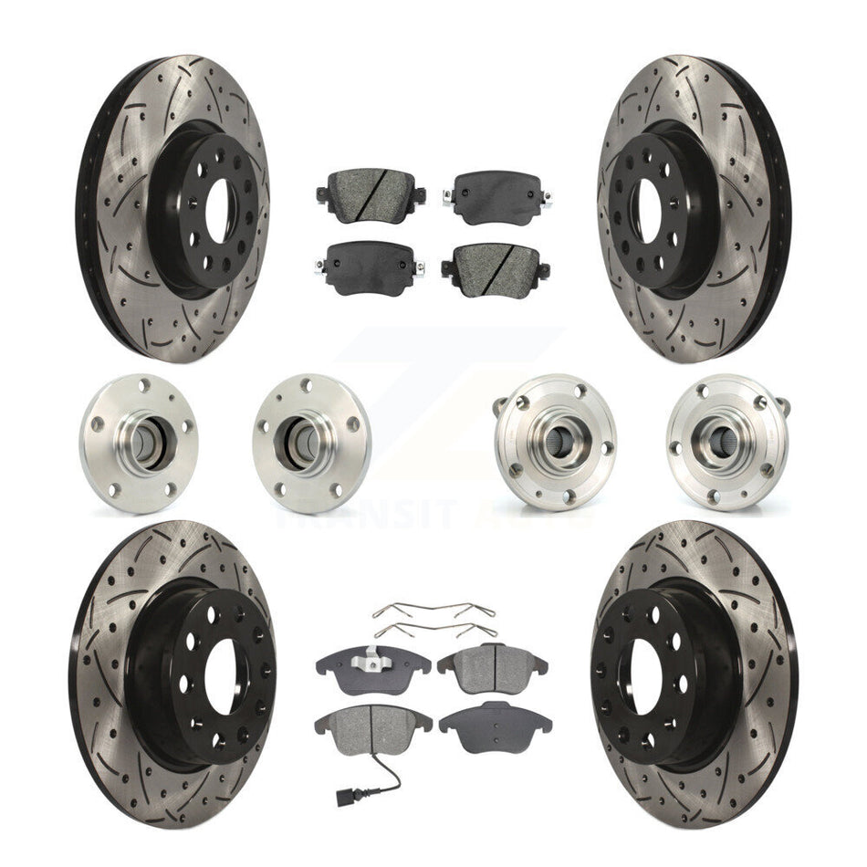 Front Rear Hub Bearings Assembly Coated Disc Brake Rotors And Semi-Metallic Pads Kit (10Pc) For Volkswagen Passat KBB-110979