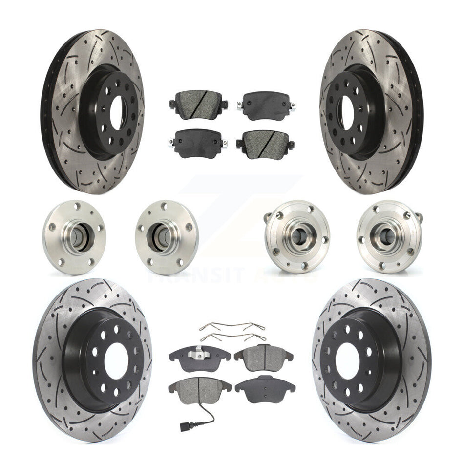 Front Rear Hub Bearings Assembly Coated Disc Brake Rotors And Semi-Metallic Pads Kit (10Pc) For 2016-2018 Audi Q3 KBB-110980