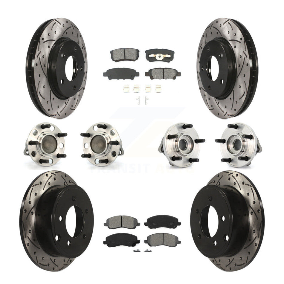 Front Rear Hub Bearings Assembly Coated Disc Brake Rotors And Semi-Metallic Pads Kit (10Pc) For 2009 Dodge Caliber SXT with Drum rear brakes 4-Wheel ABS KBB-110993