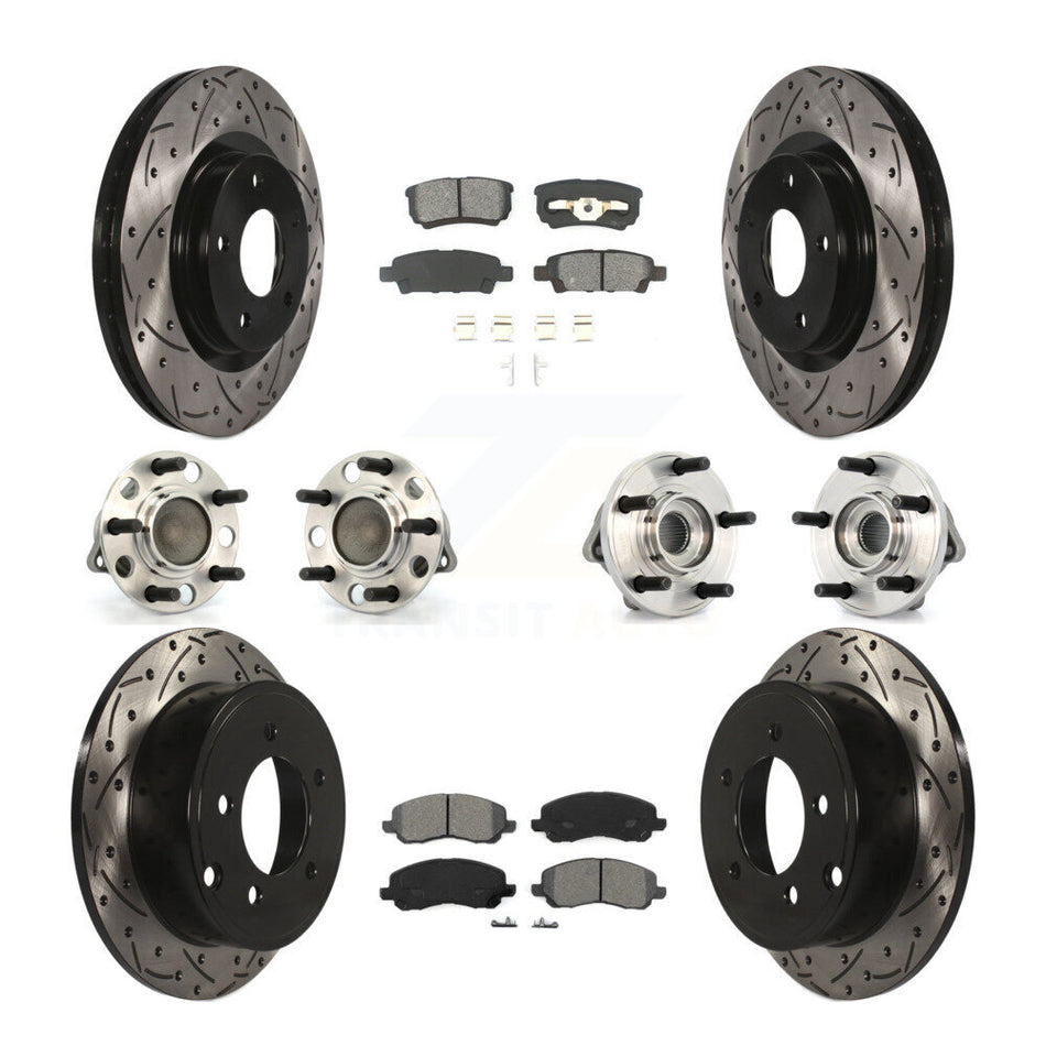 Front Rear Hub Bearings Assembly Coated Disc Brake Rotors And Semi-Metallic Pads Kit (10Pc) For Dodge Chrysler Avenger Sebring 200 Caliber KBB-110994