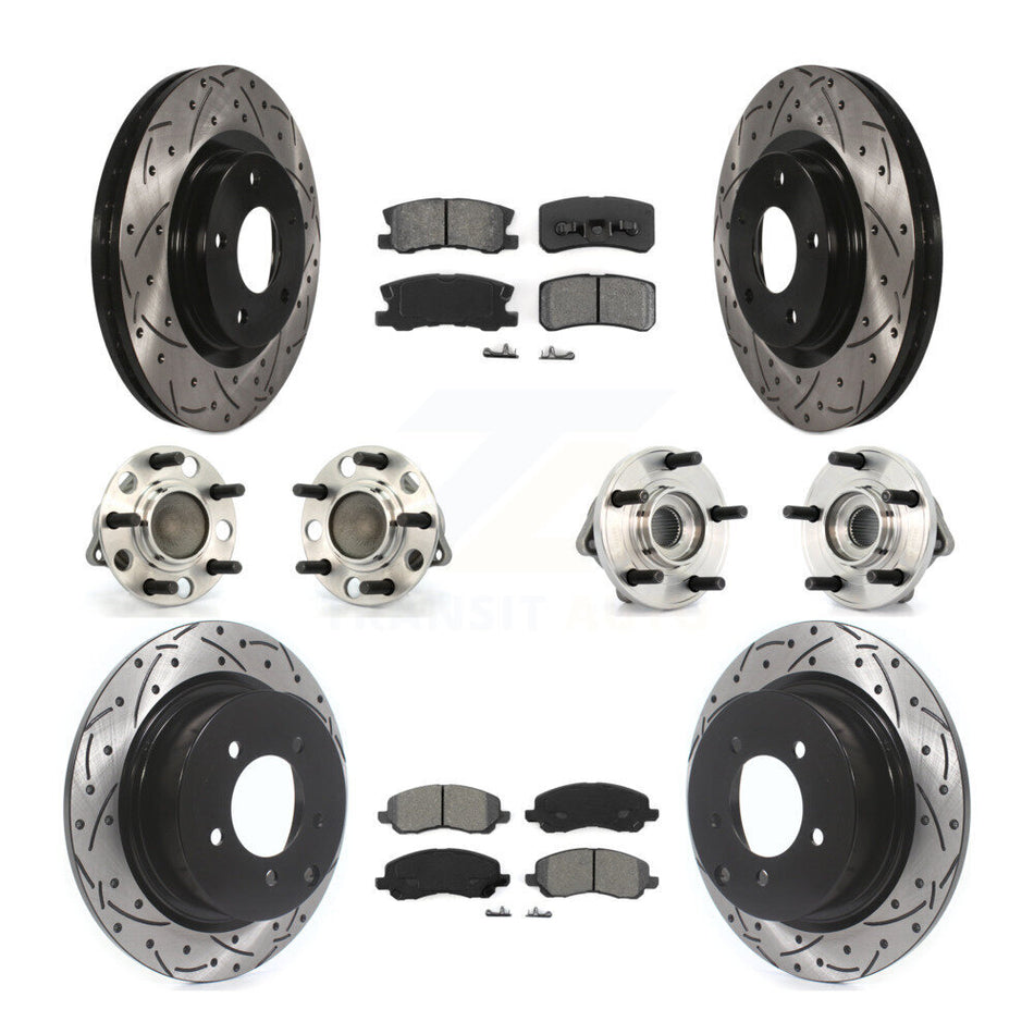 Front Rear Hub Bearings Assembly Coated Disc Brake Rotors And Semi-Metallic Pads Kit (10Pc) For Chrysler Dodge Avenger Sebring 200 With 302mm Diameter Rotor KBB-110995