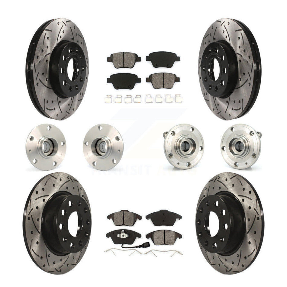 Front Rear Hub Bearings Assembly Coated Disc Brake Rotors And Semi-Metallic Pads Kit (10Pc) For Volkswagen Beetle KBB-110999