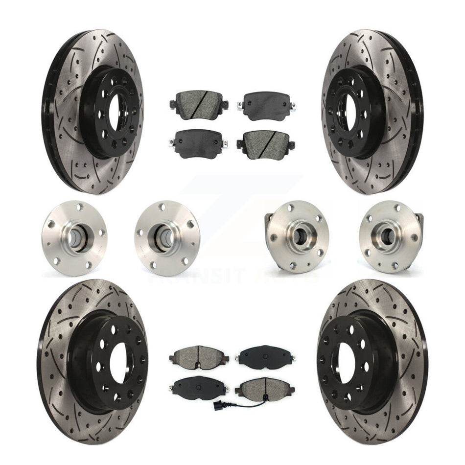 Front Rear Hub Bearings Assembly Coated Disc Brake Rotors And Semi-Metallic Pads Kit (10Pc) For Volkswagen Golf SportWagen KBB-111007