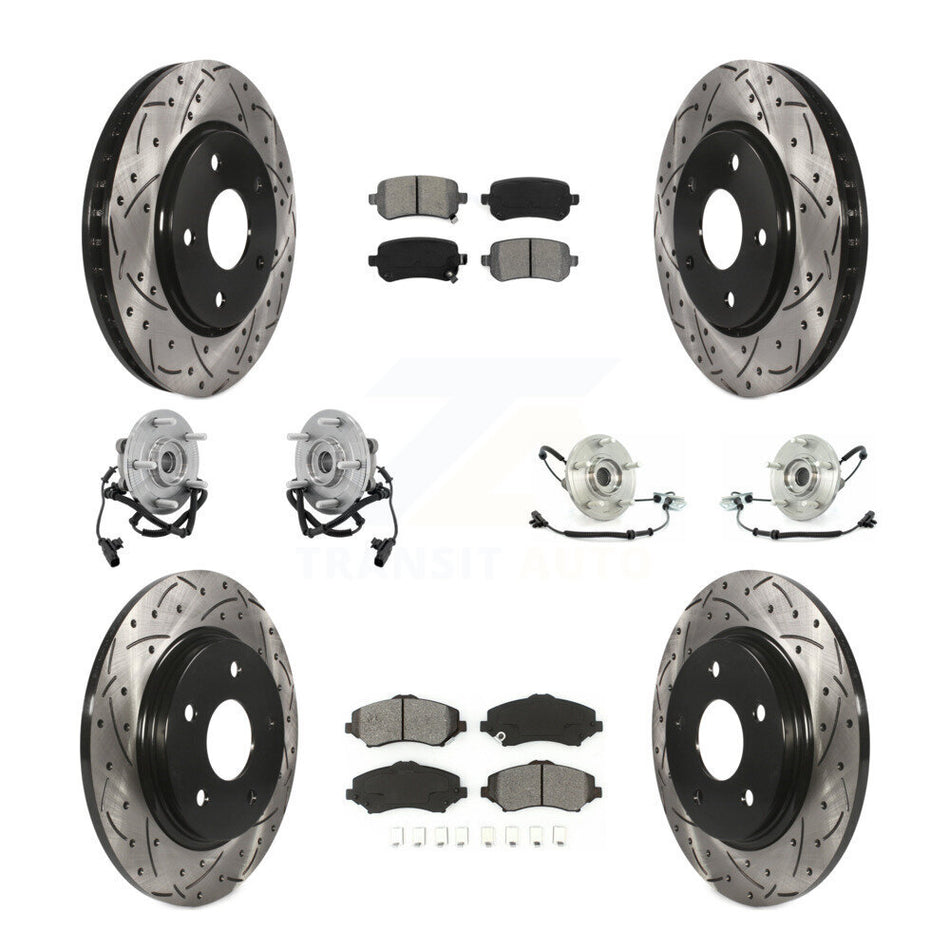 Front Rear Hub Bearings Assembly Coated Disc Brake Rotors And Semi-Metallic Pads Kit (10Pc) For Chrysler Town & Country Dodge Grand Caravan Volkswagen Routan KBB-111009