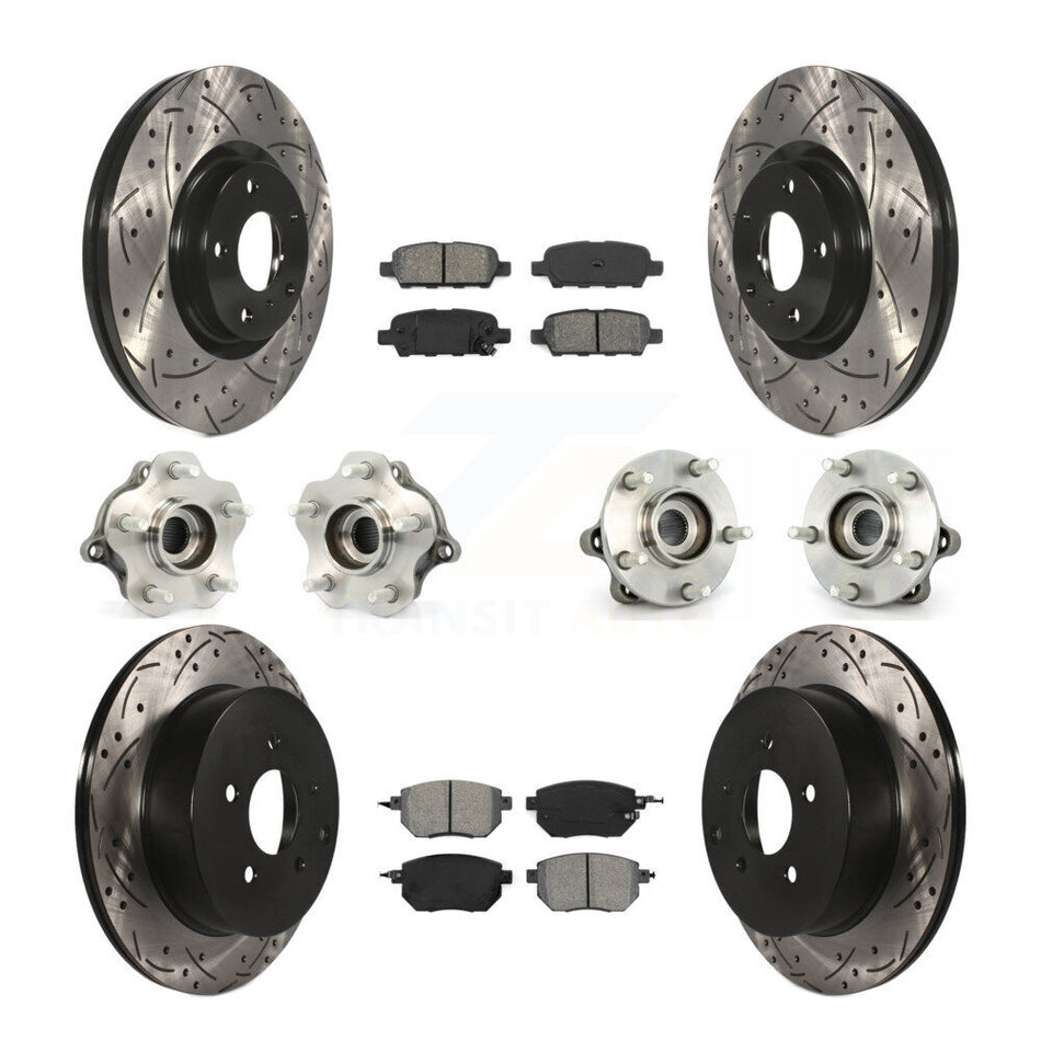 Front Rear Hub Bearings Assembly Coated Disc Brake Rotors And Semi-Metallic Pads Kit (10Pc) For 2005-2007 Nissan Murano AWD KBB-111010