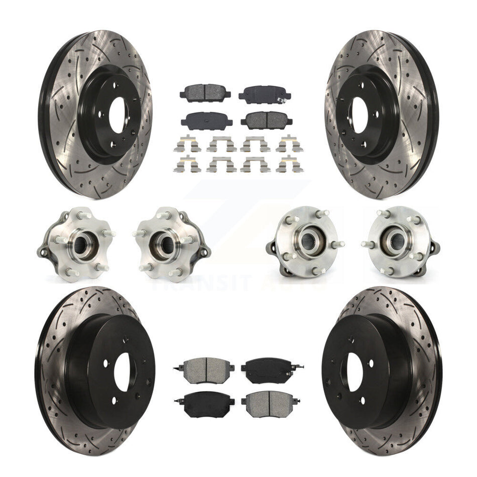 Front Rear Hub Bearings Assembly Coated Disc Brake Rotors And Semi-Metallic Pads Kit (10Pc) For 2005-2007 Nissan Murano AWD KBB-111010