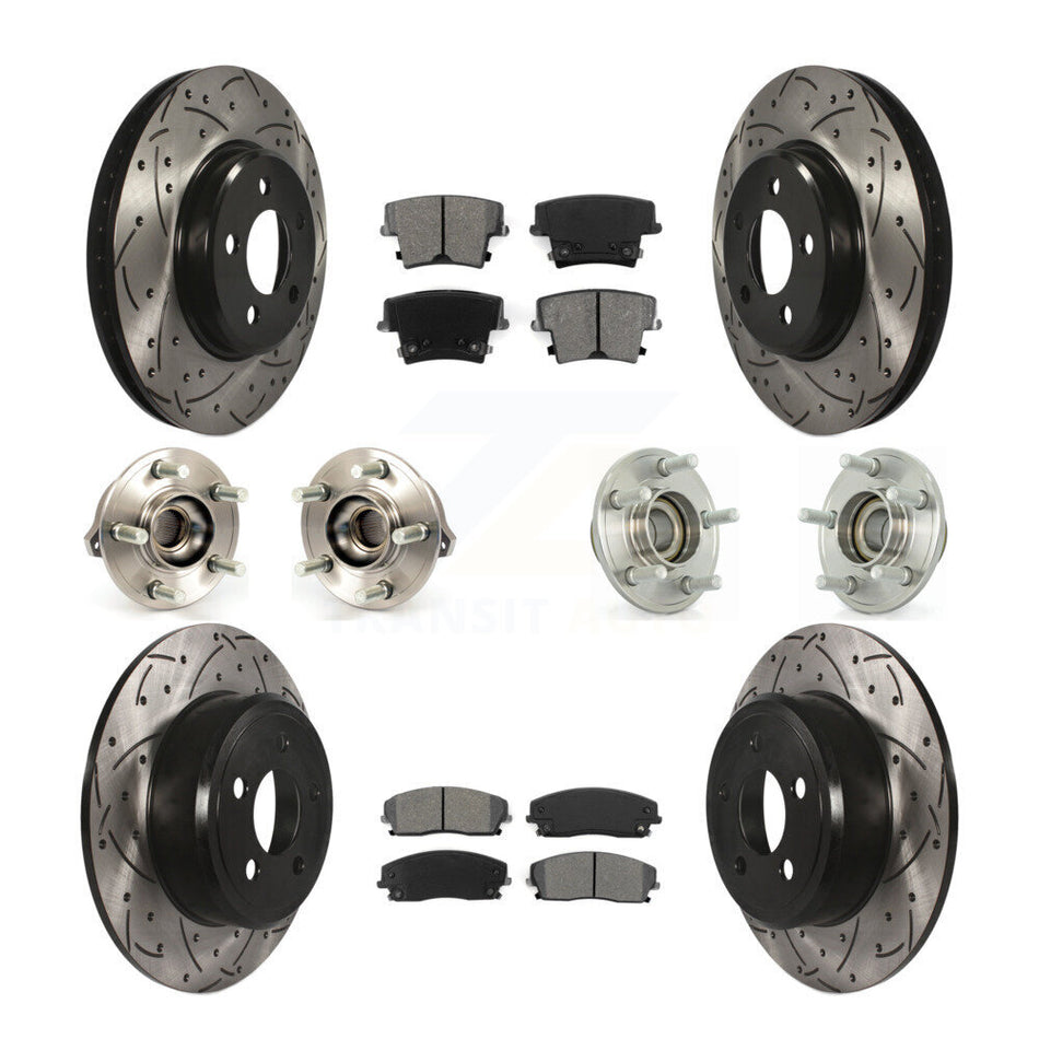 Front Rear Hub Bearings Assembly Coated Disc Brake Rotors And Semi-Metallic Pads Kit (10Pc) For Dodge Charger Chrysler 300 Challenger KBB-111011