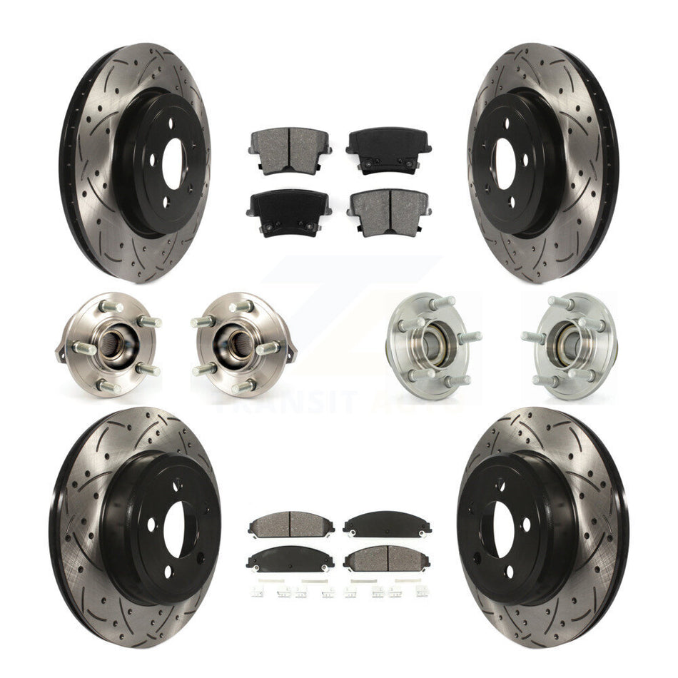 Front Rear Hub Bearings Assembly Coated Disc Brake Rotors And Semi-Metallic Pads Kit (10Pc) For Dodge Chrysler 300 Charger Challenger KBB-111012