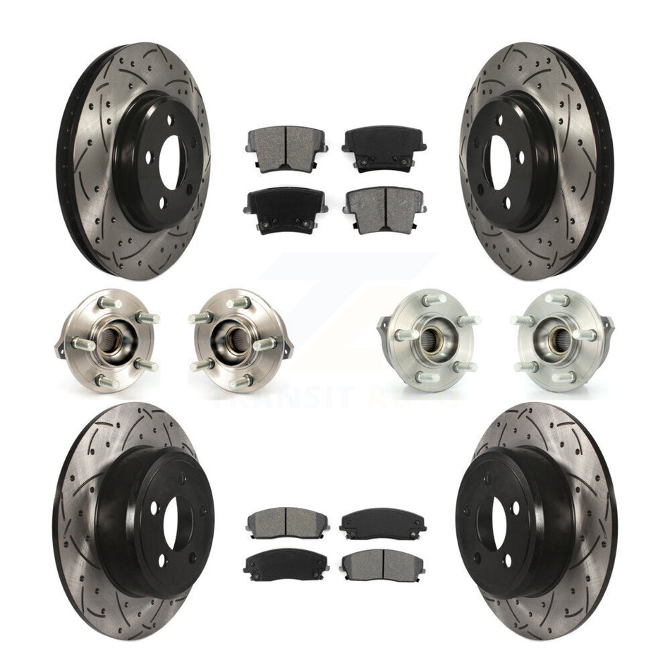 Front Rear Hub Bearings Assembly Coated Disc Brake Rotors And Semi-Metallic Pads Kit (10Pc) For Dodge Charger Chrysler 300 AWD with 2.7L KBB-111014