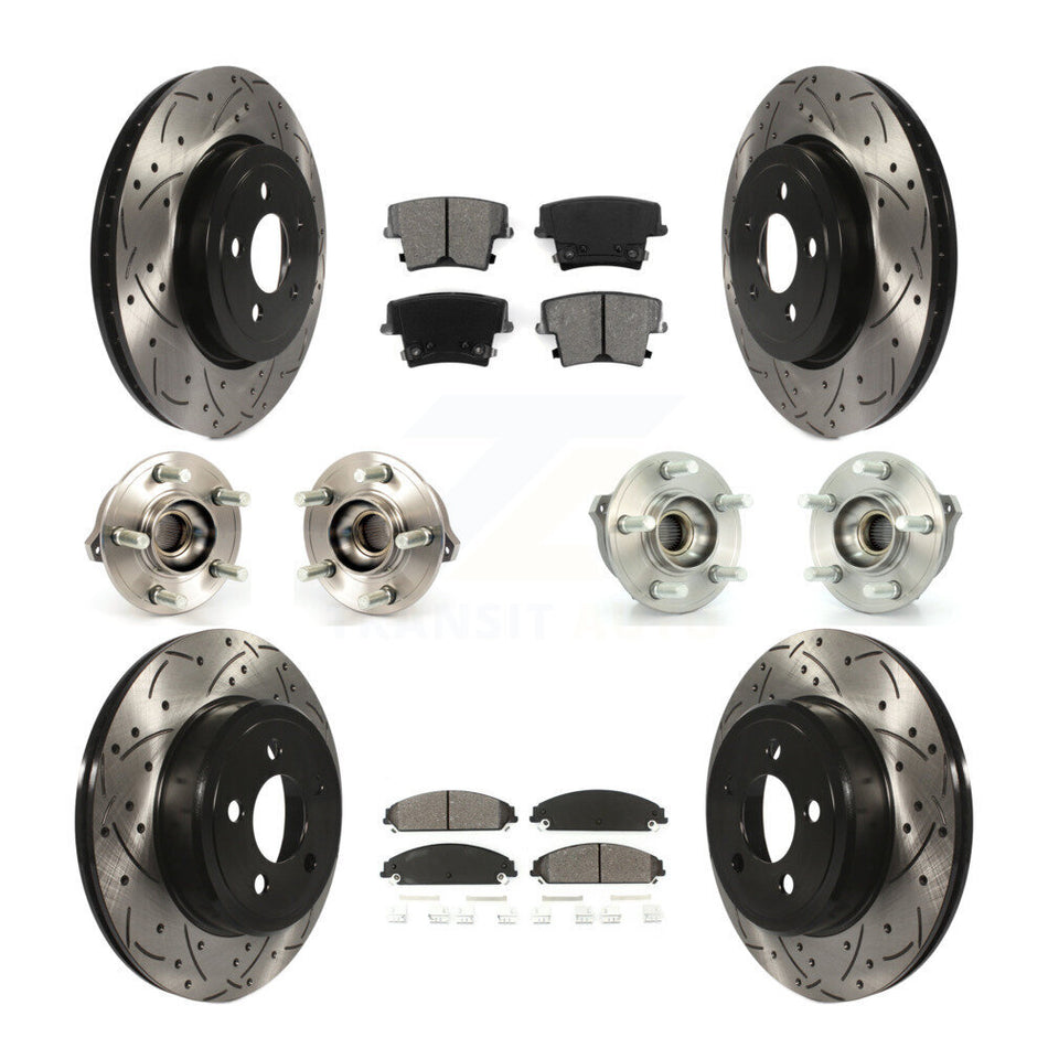 Front Rear Hub Bearings Assembly Coated Disc Brake Rotors And Semi-Metallic Pads Kit (10Pc) For Dodge Charger Chrysler 300 KBB-111015