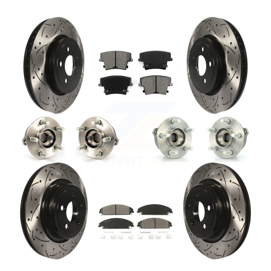 Front Rear Hub Bearings Assembly Coated Disc Brake Rotors And Semi-Metallic Pads Kit (10Pc) For Dodge Charger AWD with 5.7L With Police Package KBB-111016