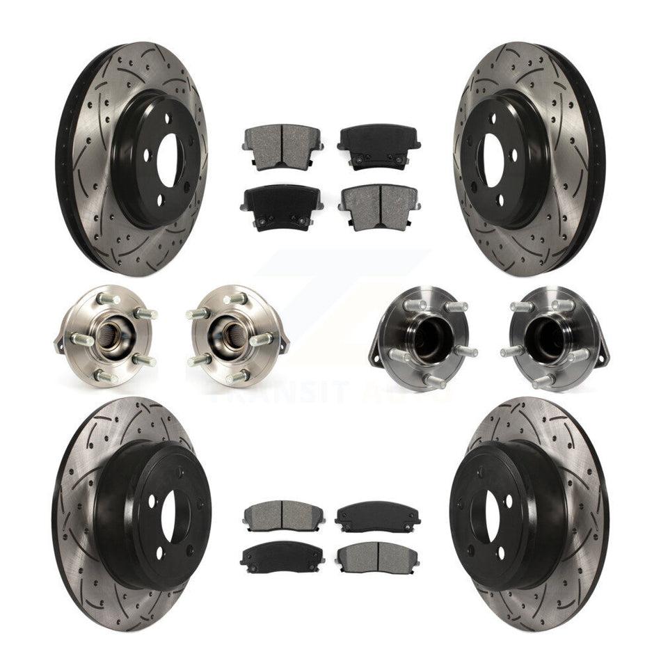 Front Rear Hub Bearings Assembly Coated Disc Brake Rotors And Semi-Metallic Pads Kit (10Pc) For Dodge Charger Chrysler 300 KBB-111017