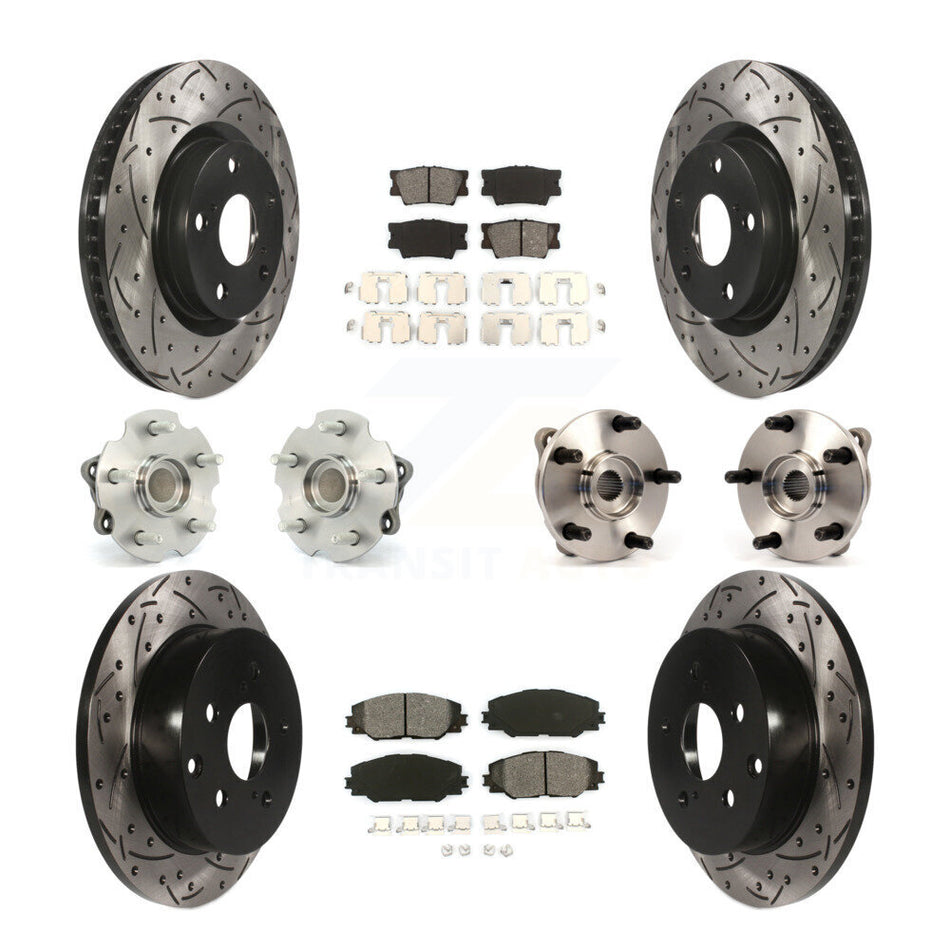 Front Rear Hub Bearings Assembly Coated Disc Brake Rotors And Semi-Metallic Pads Kit (10Pc) For Toyota RAV4 With 3rd Row Seating KBB-111020