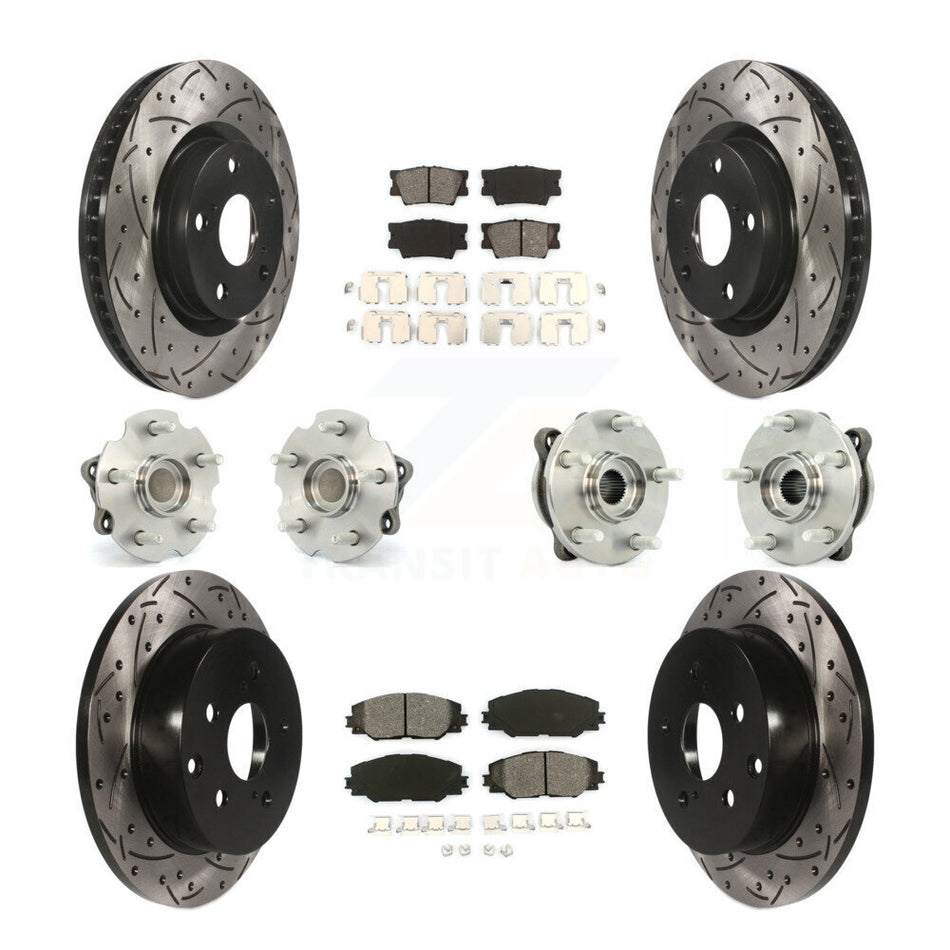 Front Rear Hub Bearings Assembly Coated Disc Brake Rotors And Semi-Metallic Pads Kit (10Pc) For Toyota RAV4 KBB-111022
