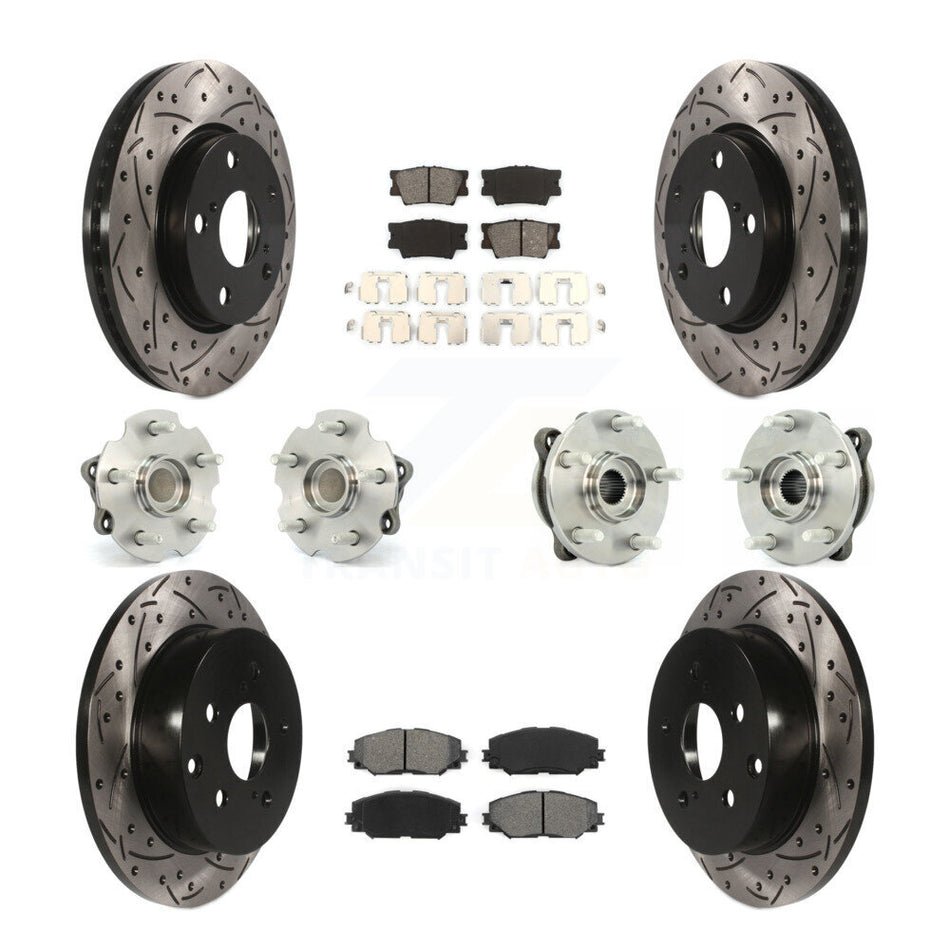 Front Rear Hub Bearings Assembly Coated Disc Brake Rotors And Semi-Metallic Pads Kit (10Pc) For 2013-2018 Toyota RAV4 LE with FWD KBB-111023