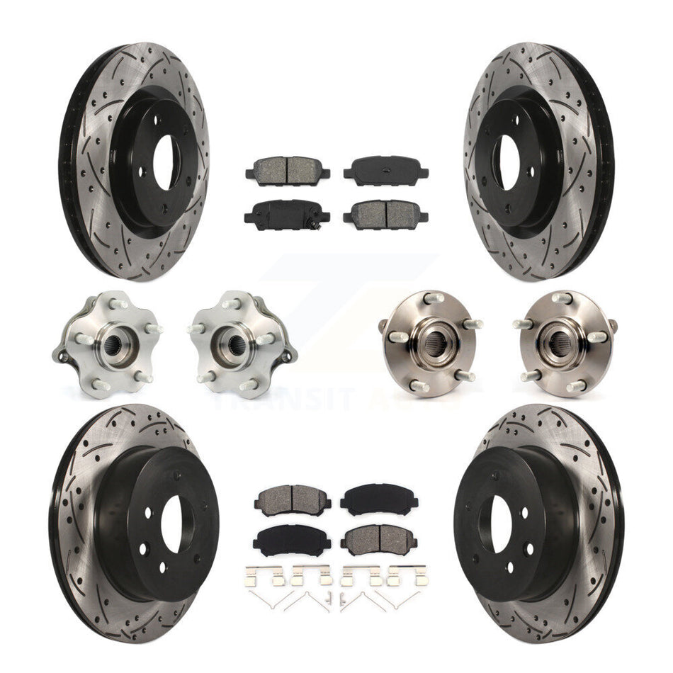 Front Rear Hub Bearings Assembly Coated Disc Brake Rotors And Semi-Metallic Pads Kit (10Pc) For 2008-2013 Nissan Rogue AWD KBB-111024