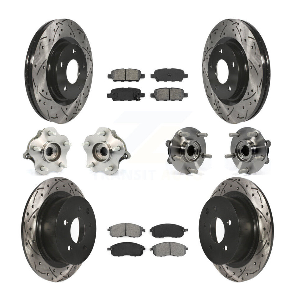 Front Rear Hub Bearings Assembly Coated Disc Brake Rotors And Semi-Metallic Pads Kit (10Pc) For Nissan Juke KBB-111026