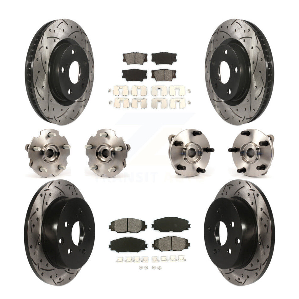 Front Rear Hub Bearings Assembly Coated Disc Brake Rotors And Semi-Metallic Pads Kit (10Pc) For Toyota RAV4 With 3rd Row Seating KBB-111027