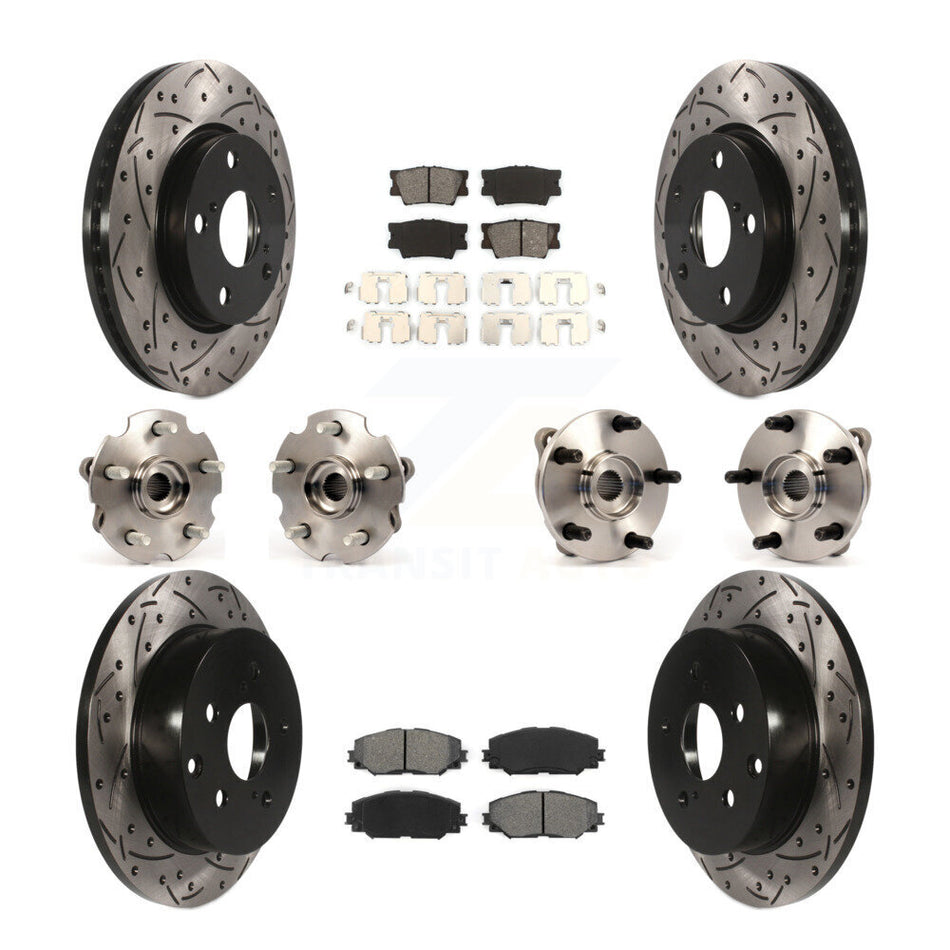 Front Rear Hub Bearings Assembly Coated Disc Brake Rotors And Semi-Metallic Pads Kit (10Pc) For Toyota RAV4 Without 3rd Row Seating KBB-111028