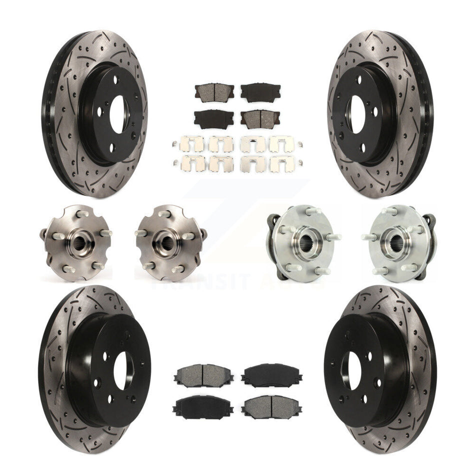 Front Rear Hub Bearings Assembly Coated Disc Brake Rotors And Semi-Metallic Pads Kit (10Pc) For 2013-2018 Toyota RAV4 LE with AWD KBB-111030