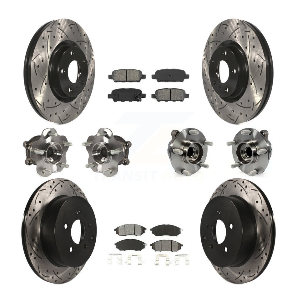 Front Rear Hub Bearings Assembly Coated Disc Brake Rotors And Semi-Metallic Pads Kit (10Pc) For INFINITI QX70 M37 Q70 Q70L M56 M35h KBB-111032
