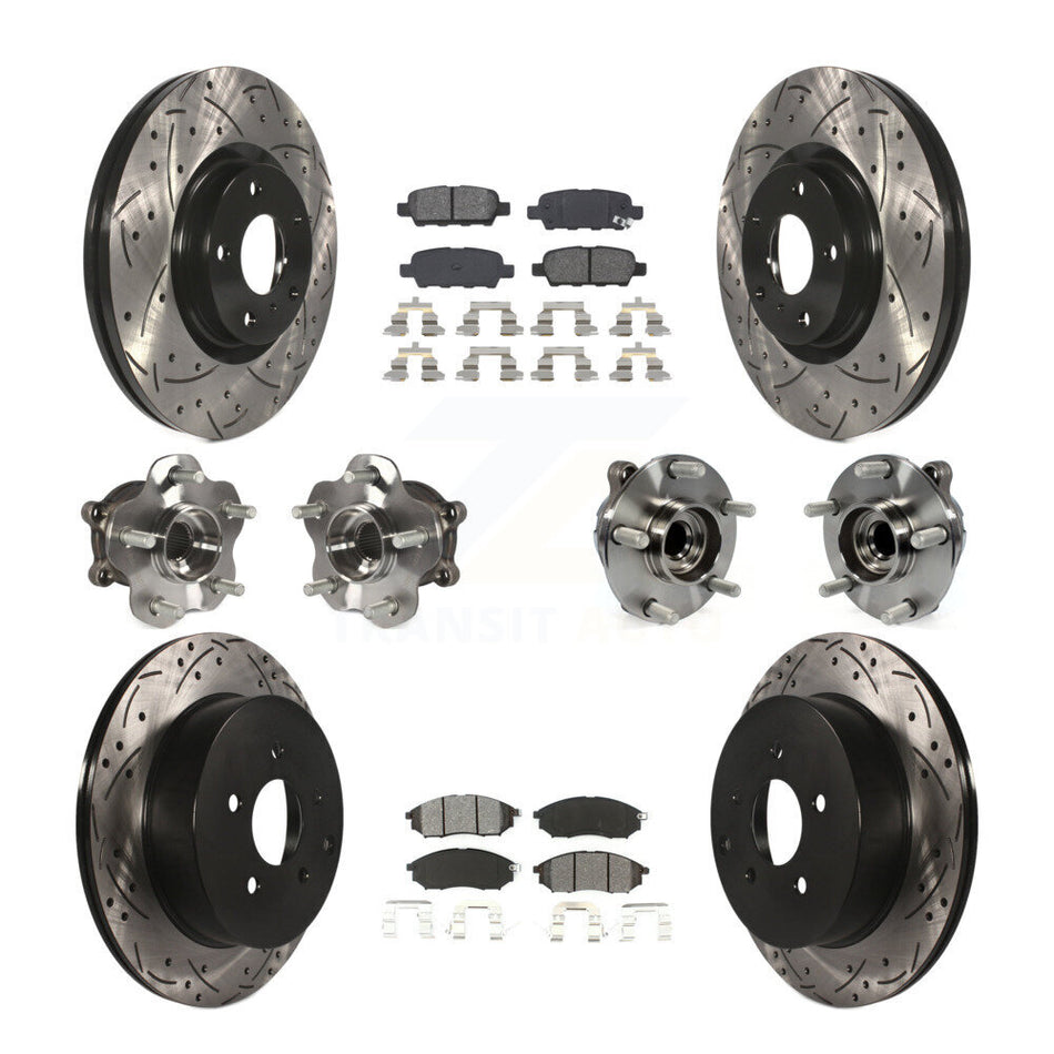 Front Rear Hub Bearings Assembly Coated Disc Brake Rotors And Semi-Metallic Pads Kit (10Pc) For INFINITI QX70 M37 Q70 Q70L M56 M35h KBB-111032