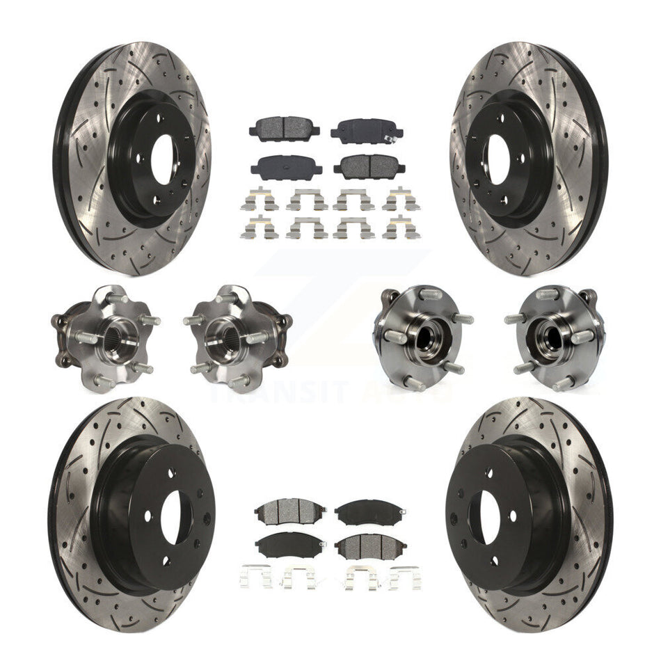 Front Rear Hub Bearings Assembly Coated Disc Brake Rotors And Semi-Metallic Pads Kit (10Pc) For INFINITI G37 G35 EX35 G25 Nissan 370Z Q40 M35 QX50 M45 EX37 KBB-111033