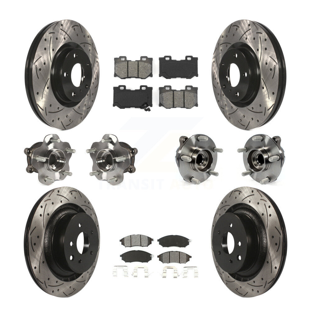 Front Rear Hub Bearings Coated Disc Brake Rotors And Pads Kit (10Pc) For Nissan 370Z KBB-111034