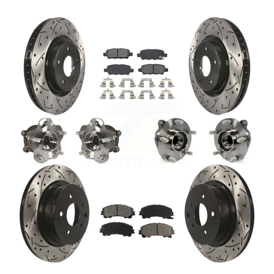 Front Rear Hub Bearings Assembly Coated Disc Brake Rotors And Semi-Metallic Pads Kit (10Pc) For 2016-2017 INFINITI QX50 RWD KBB-111039