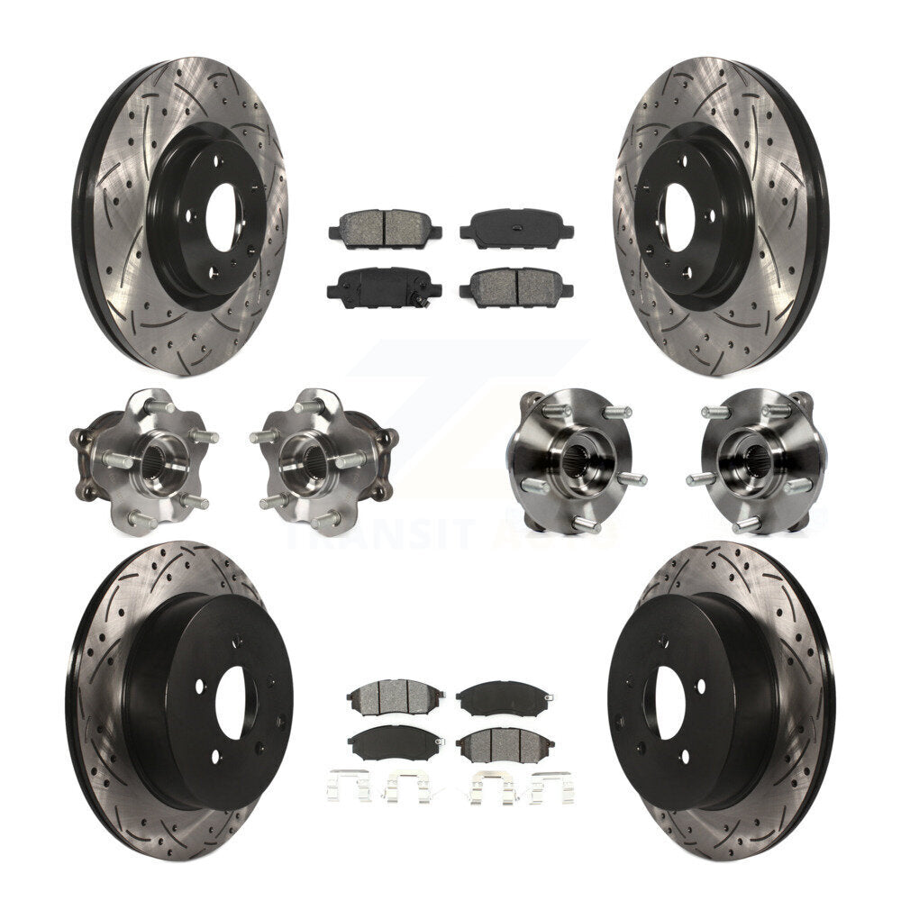 Front Rear Hub Bearing Coated Brake Rotor Pads Kit (10Pc) For 2015-2017 INFINITI QX70 AWD KBB-111040