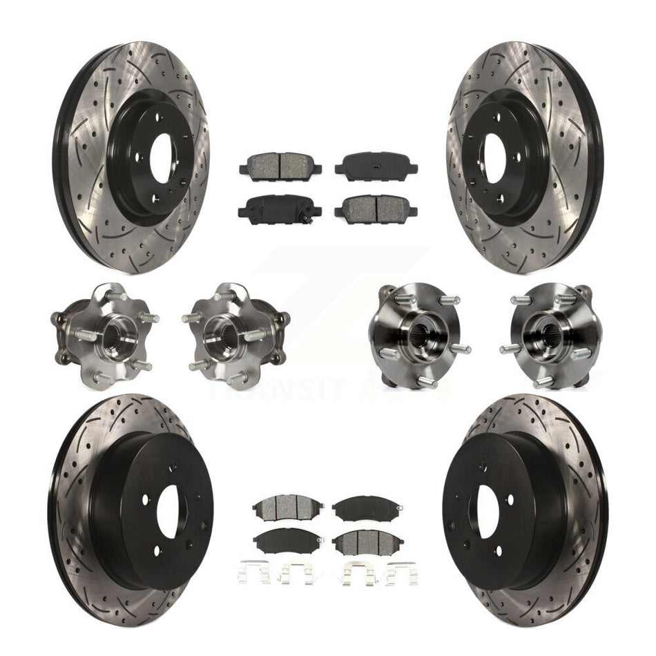 Front Rear Hub Bearing Coated Brake Rotor Pads Kit (10Pc) For 2015-2017 INFINITI QX70 AWD KBB-111040