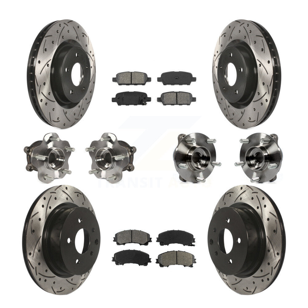 Front Rear Hub Bearing Coated Brake Rotor Pads Kit (10Pc) For 2016-2017 INFINITI QX50 AWD KBB-111045