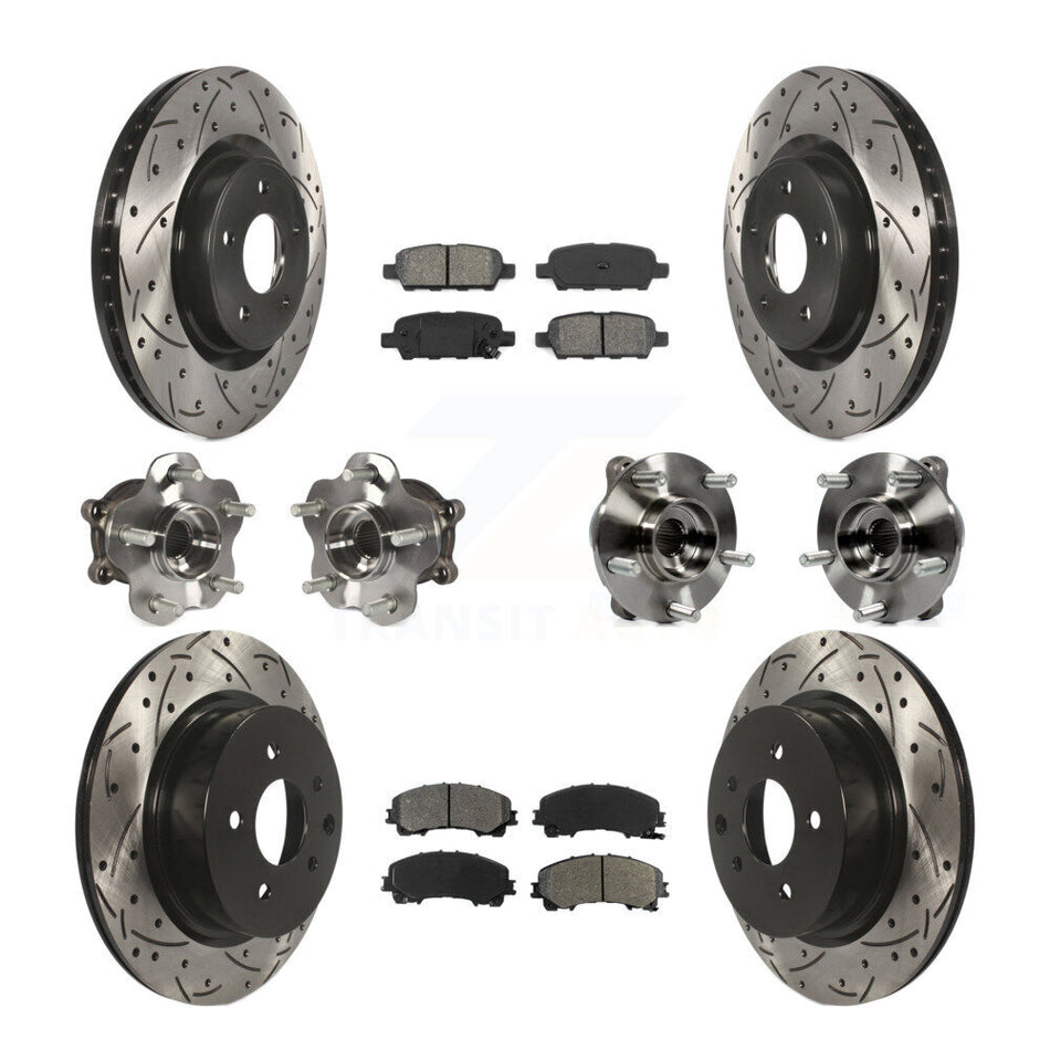 Front Rear Hub Bearing Coated Brake Rotor Pads Kit (10Pc) For 2016-2017 INFINITI QX50 AWD KBB-111045