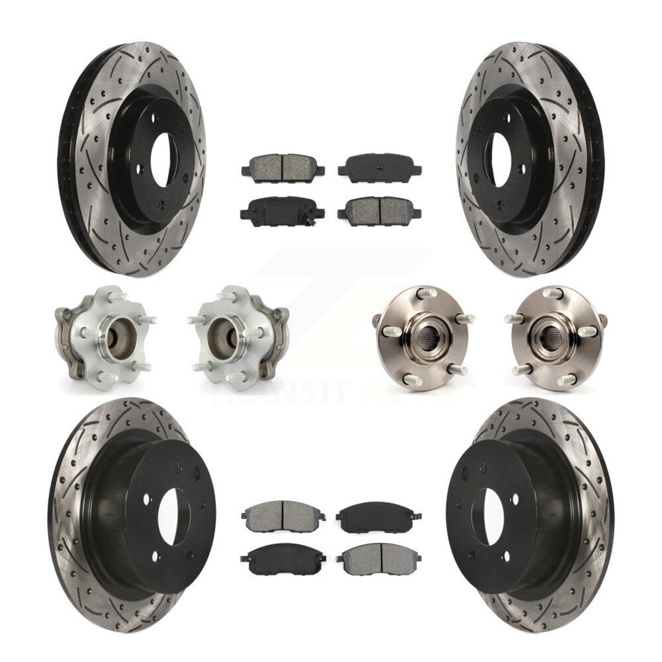 Front Rear Hub Bearings Assembly Coated Disc Brake Rotors And Semi-Metallic Pads Kit (10Pc) For 2007-2012 Nissan Sentra SE-R with 2.5L KBB-111047