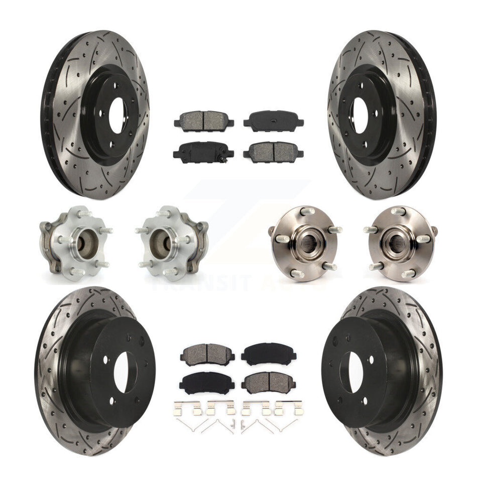Front Rear Hub Bearings Assembly Coated Disc Brake Rotors And Semi-Metallic Pads Kit (10Pc) For 2007-2012 Nissan Sentra SE-R Spec V with 2.5L KBB-111048