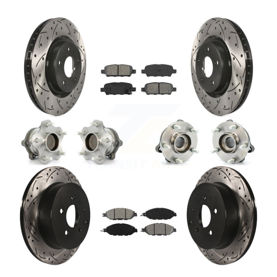 Front Rear Hub Bearings Assembly Coated Disc Brake Rotors And Semi-Metallic Pads Kit (10Pc) For Nissan Pathfinder Murano INFINITI QX60 JX35 FWD KBB-111049