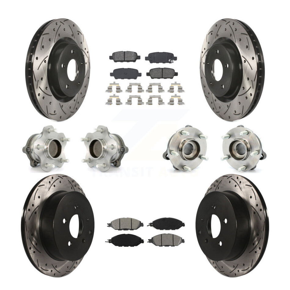 Front Rear Hub Bearings Assembly Coated Disc Brake Rotors And Semi-Metallic Pads Kit (10Pc) For Nissan Pathfinder Murano INFINITI QX60 JX35 FWD KBB-111049