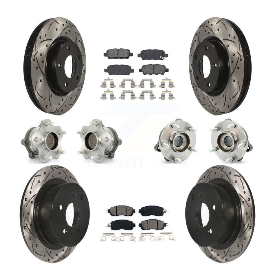 Front Rear Hub Bearings Assembly Coated Disc Brake Rotors And Semi-Metallic Pads Kit (10Pc) For Nissan Altima KBB-111050