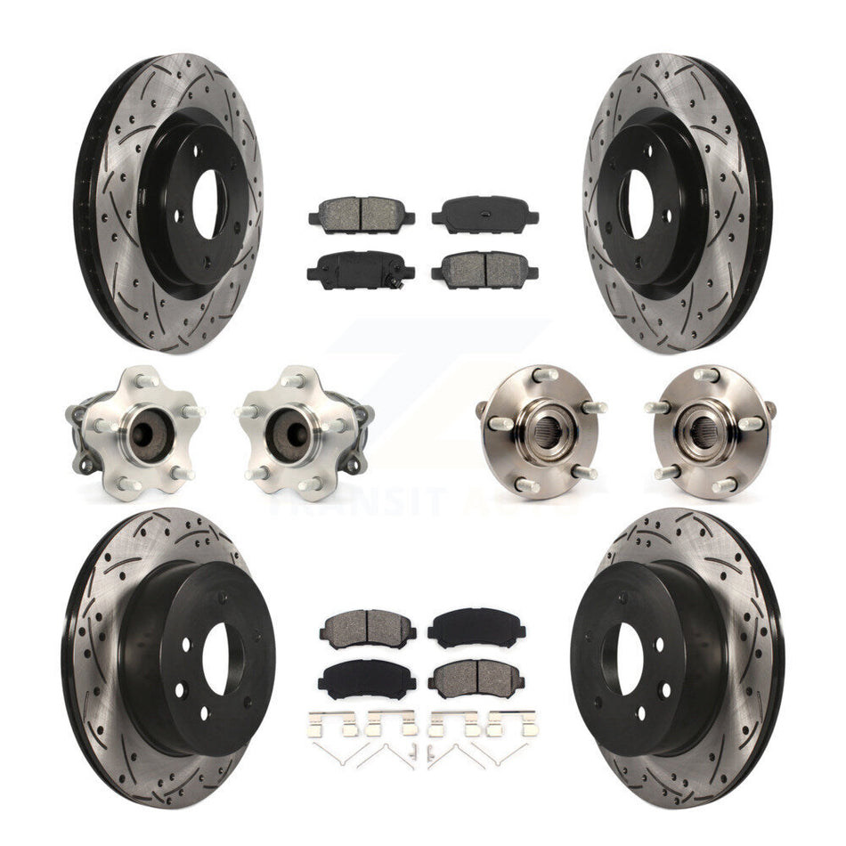 Front Rear Hub Bearings Assembly Coated Disc Brake Rotors And Semi-Metallic Pads Kit (10Pc) For Nissan Rogue Select FWD KBB-111051
