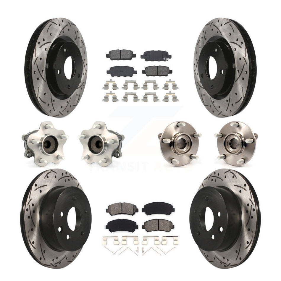 Front Rear Hub Bearings Assembly Coated Disc Brake Rotors And Semi-Metallic Pads Kit (10Pc) For Nissan Rogue Select FWD KBB-111051