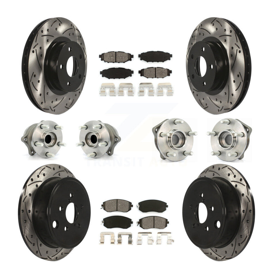Front Rear Hub Bearings Assembly Coated Disc Brake Rotors And Semi-Metallic Pads Kit (10Pc) For 2011 Subaru Impreza Outback Sport 2.5i Premium KBB-111052