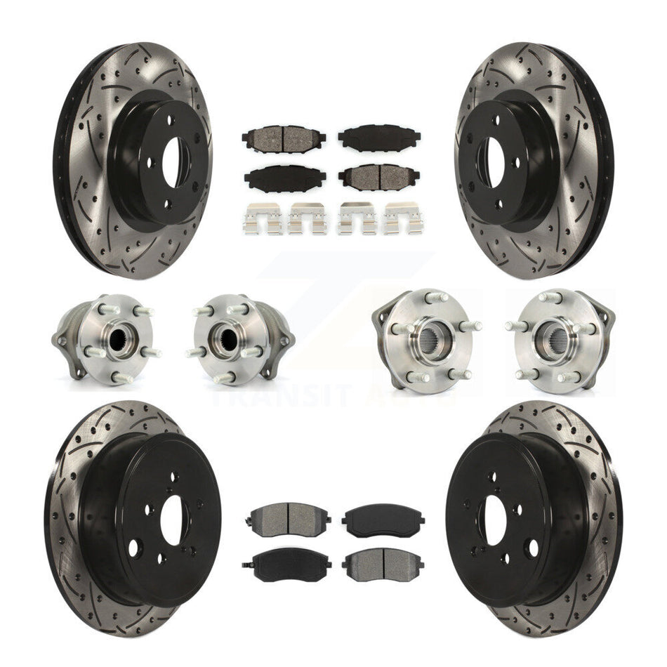 Front Rear Hub Bearings Assembly Coated Disc Brake Rotors And Semi-Metallic Pads Kit (10Pc) For Subaru Impreza KBB-111053