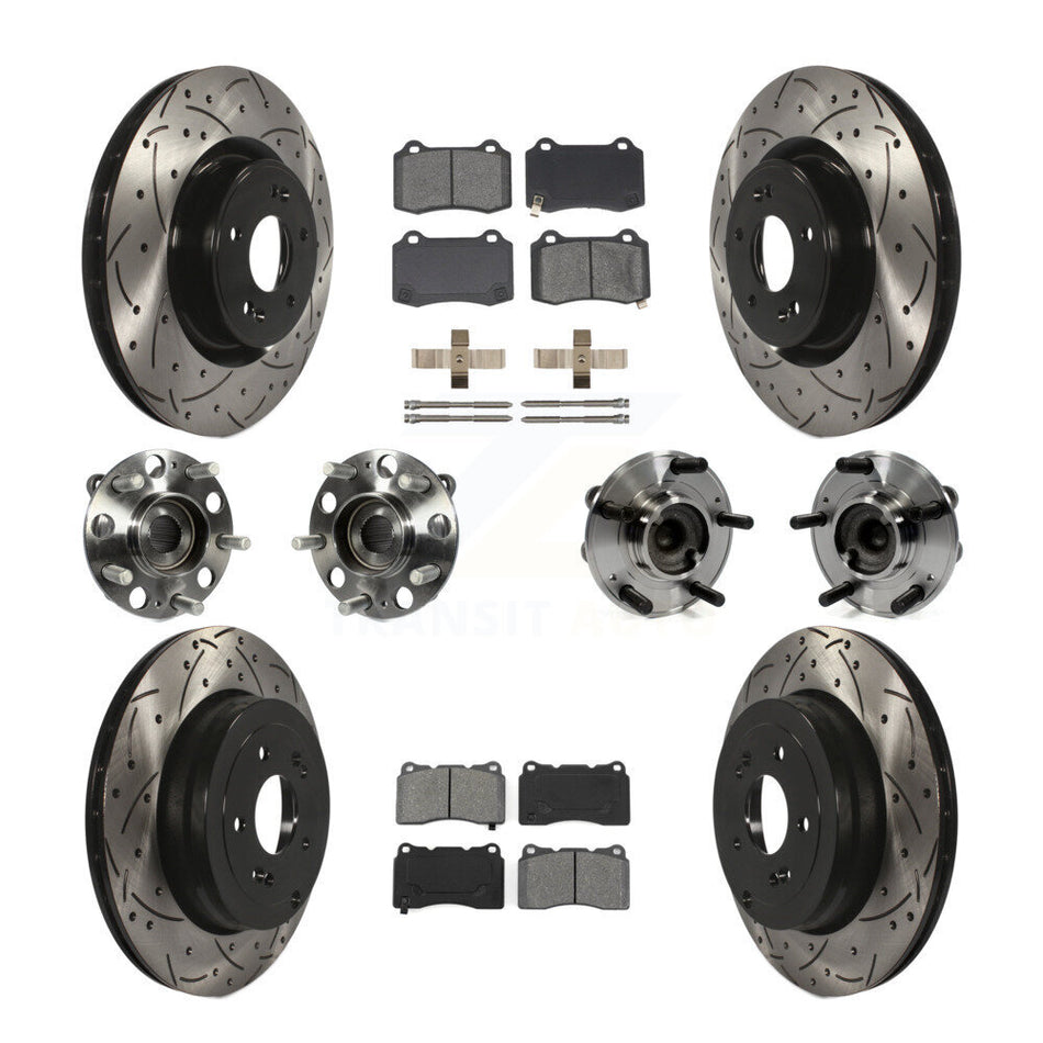 Front Rear Hub Bearings Assembly Coated Disc Brake Rotors And Semi-Metallic Pads Kit (10Pc) For Hyundai Genesis Coupe KBB-111059