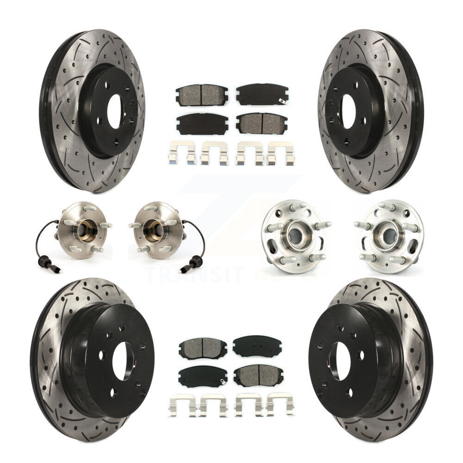 Front Rear Hub Bearings Assembly Coated Disc Brake Rotors And Semi-Metallic Pads Kit (10Pc) For 2010-2017 Chevrolet Equinox GMC Terrain KBB-111065