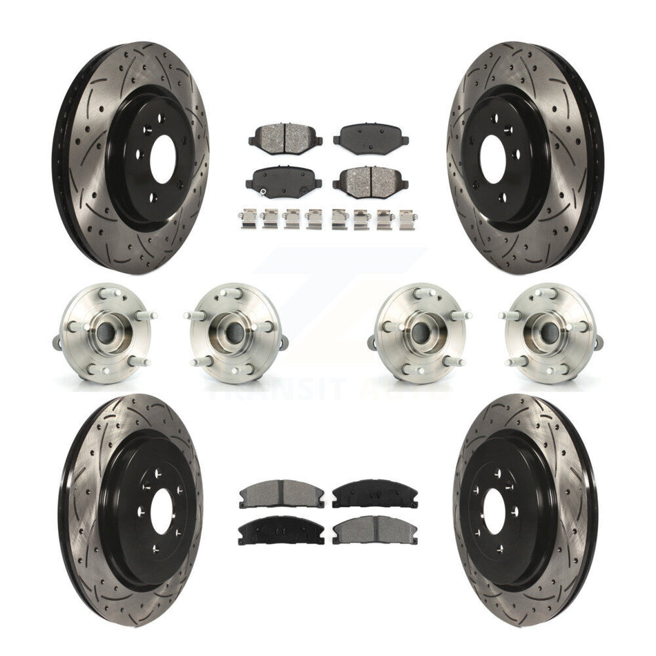 Front Rear Hub Bearings Assembly Coated Disc Brake Rotors And Semi-Metallic Pads Kit (10Pc) For 2013 Ford Explorer Sport With Heavy Duty Brakes KBB-111069