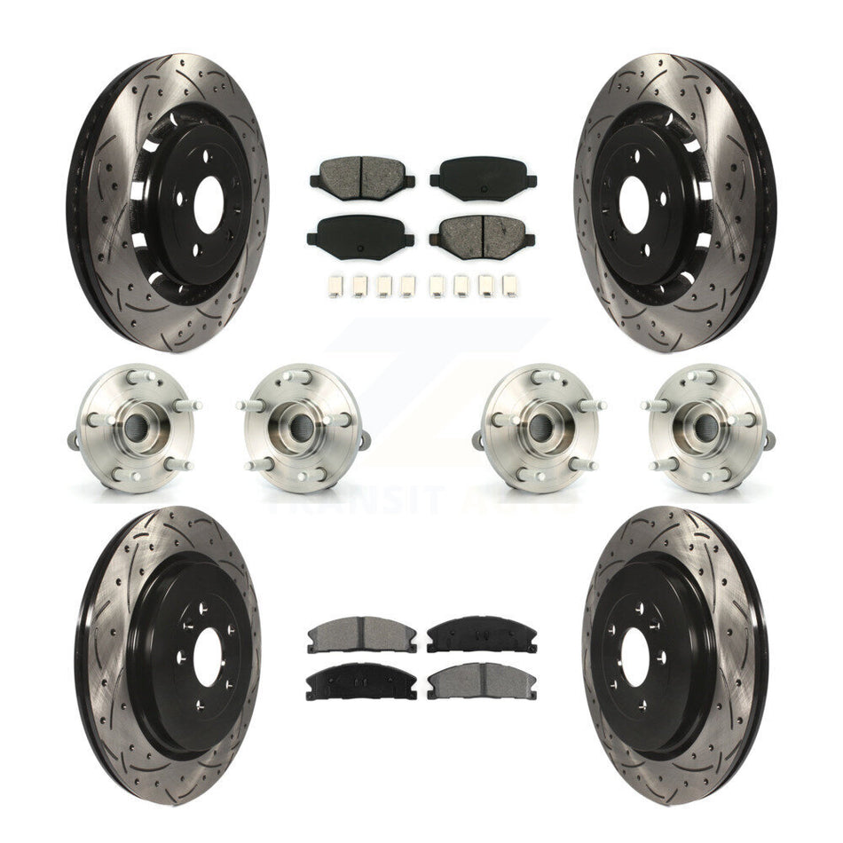 Front Rear Hub Bearings Assembly Coated Disc Brake Rotors And Semi-Metallic Pads Kit (10Pc) For Ford Explorer Police Interceptor Utility KBB-111071