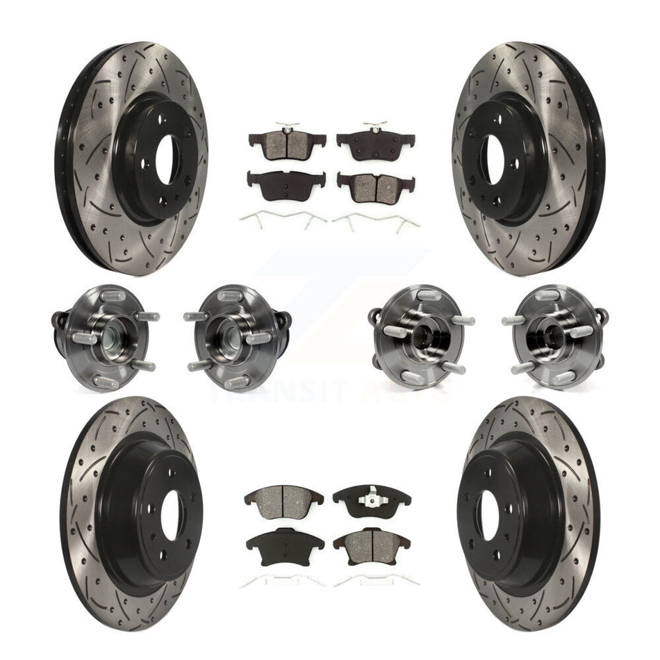 Front Rear Hub Bearings Assembly Coated Disc Brake Rotors And Semi-Metallic Pads Kit (10Pc) For Ford Fusion Lincoln MKZ KBB-111073
