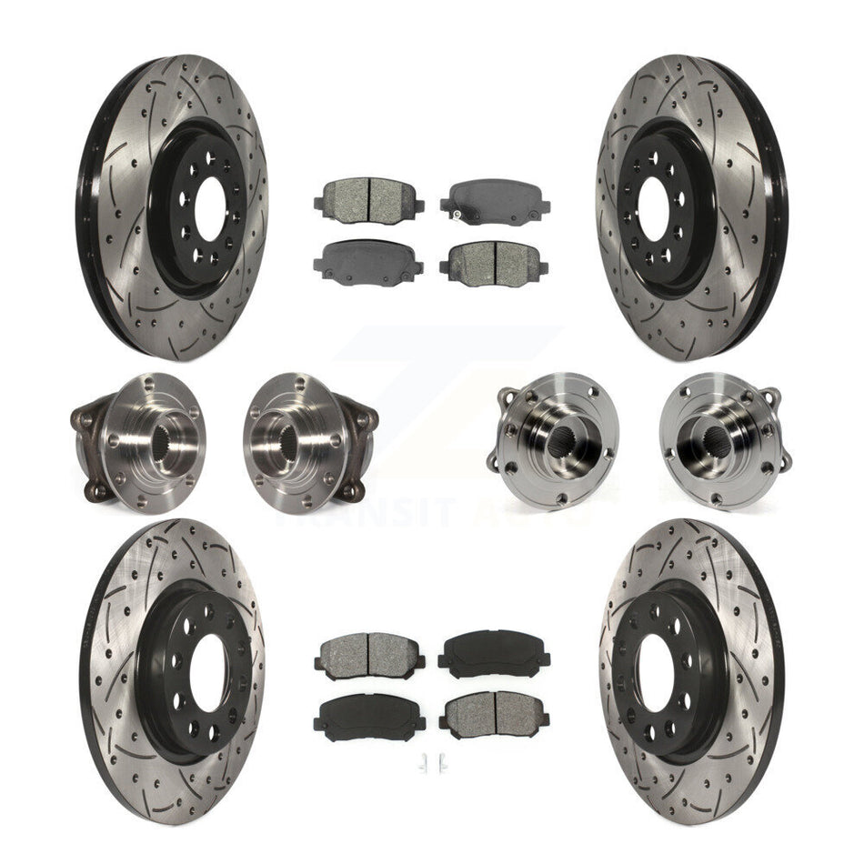 Front Rear Hub Bearings Assembly Coated Disc Brake Rotors And Semi-Metallic Pads Kit (10Pc) For 2015-2017 Chrysler 200 AWD With 330mm Diameter Rotor KBB-111079