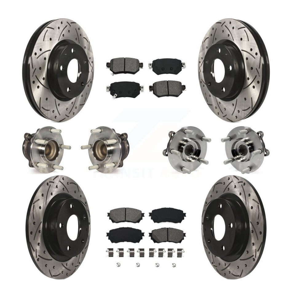 Front Rear Hub Bearings Assembly Coated Disc Brake Rotors And Semi-Metallic Pads Kit (10Pc) For 2016-2018 Mazda 6 KBB-111084